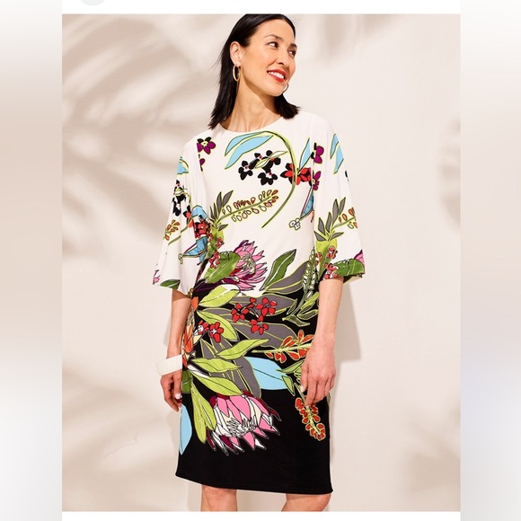 Chico’s Floral Print Kimono Sleeve Dress | Size 1 - Picture 1 of 6